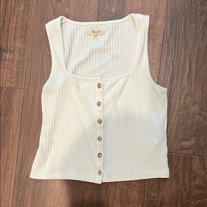 Cream Ribbed Button Tank Top